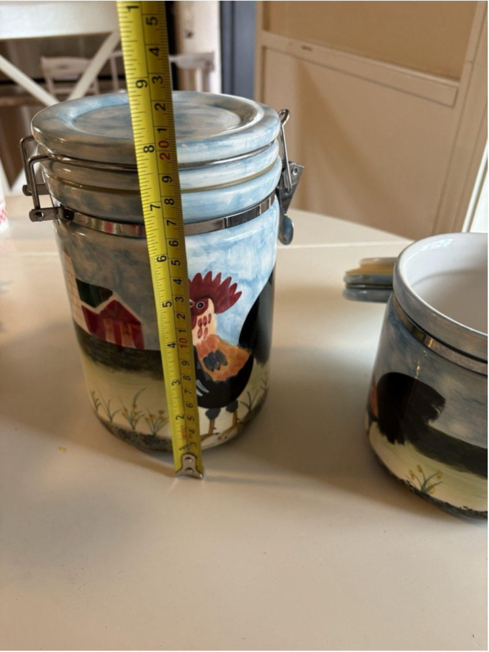 Vintage Rooster Canister Set Farmhouse Kitchen Ceramic Clamp Lid Country Decor - Picture 6 of 9